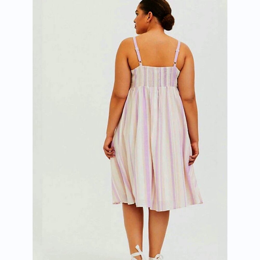 Torrid Midi Linen Striped Button-Front Dress - image 3